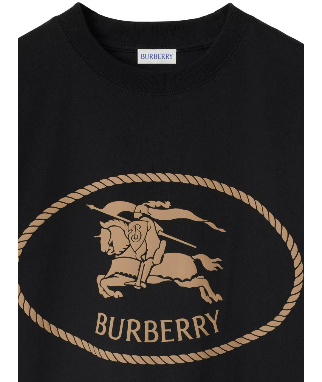 BURBERRY Черная хлопковая футболка, фото 2