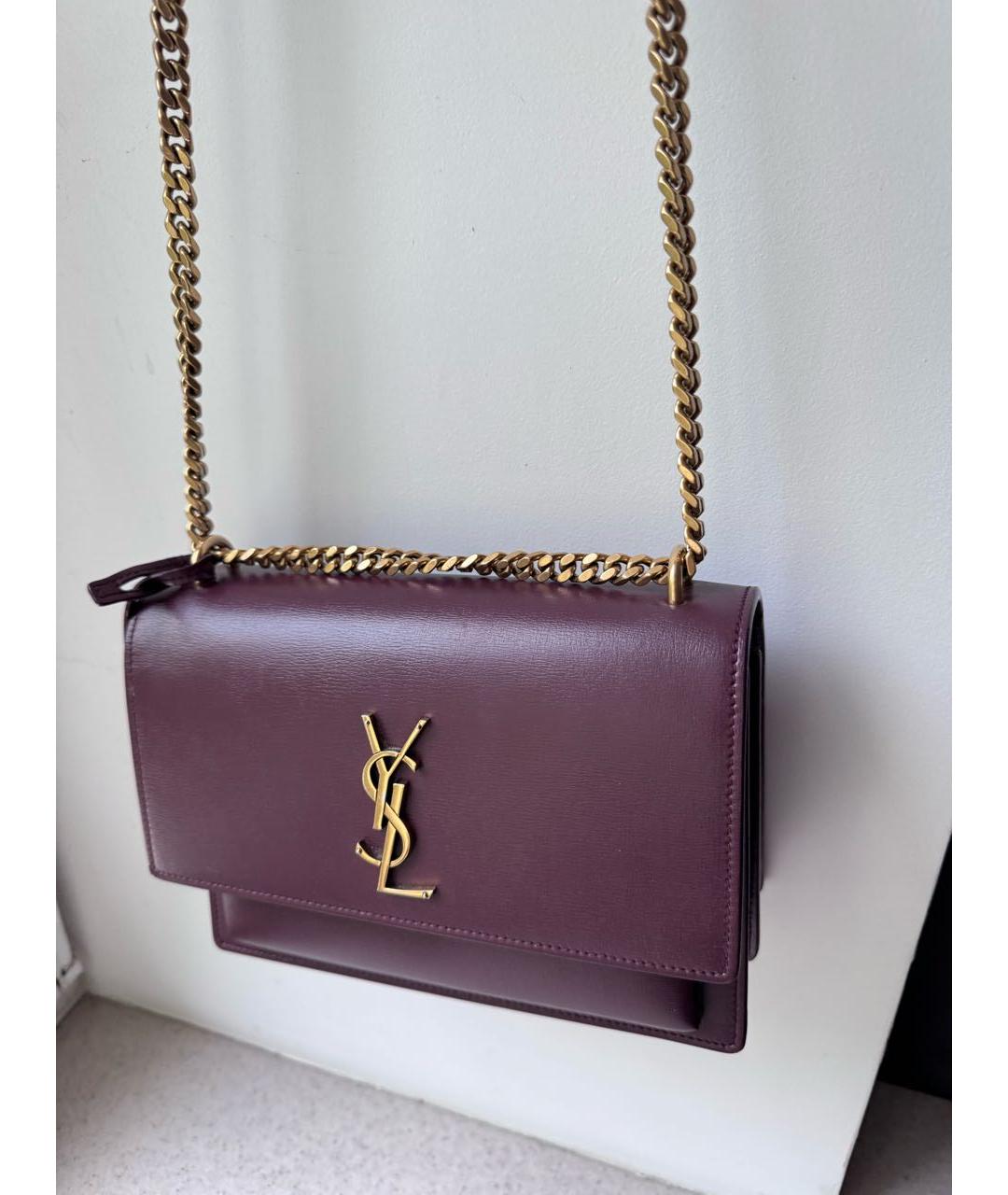 SAINT LAURENT Бордовая кожаная сумка через плечо, фото 4