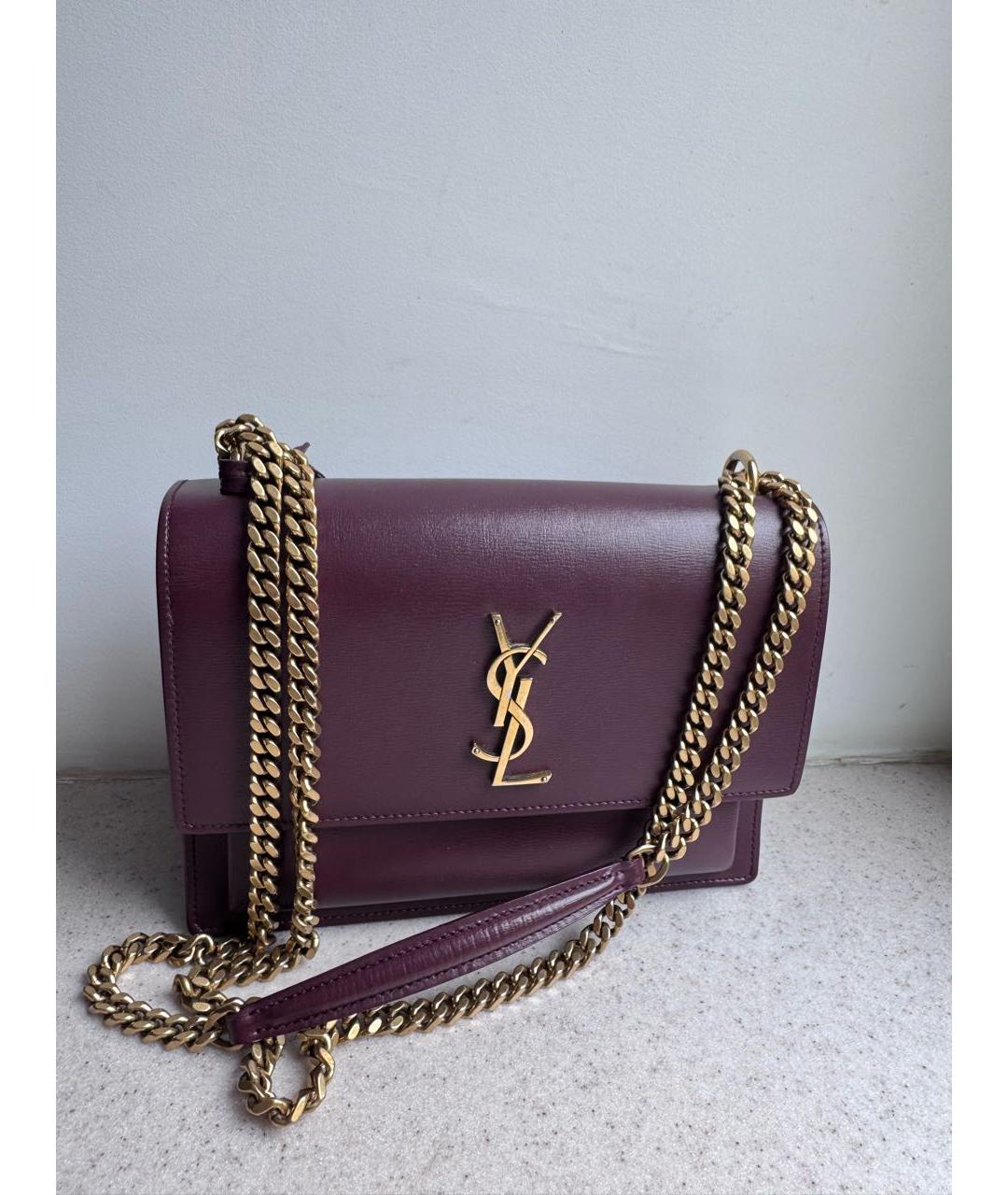 SAINT LAURENT Бордовая кожаная сумка через плечо, фото 2