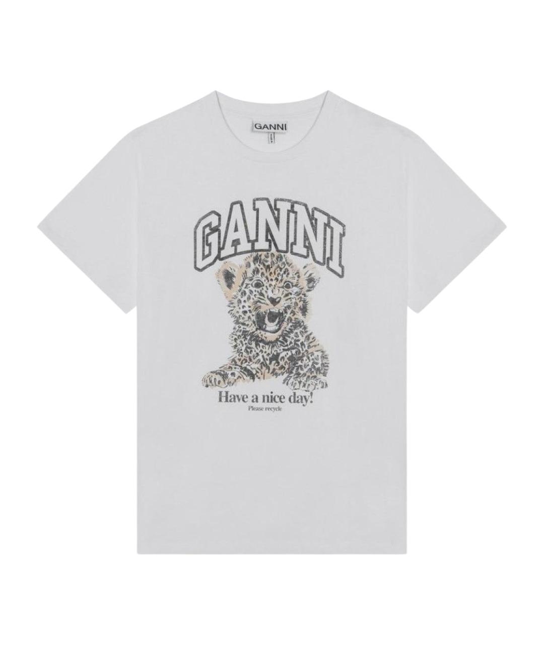 GANNI Белая хлопковая футболка, фото 1