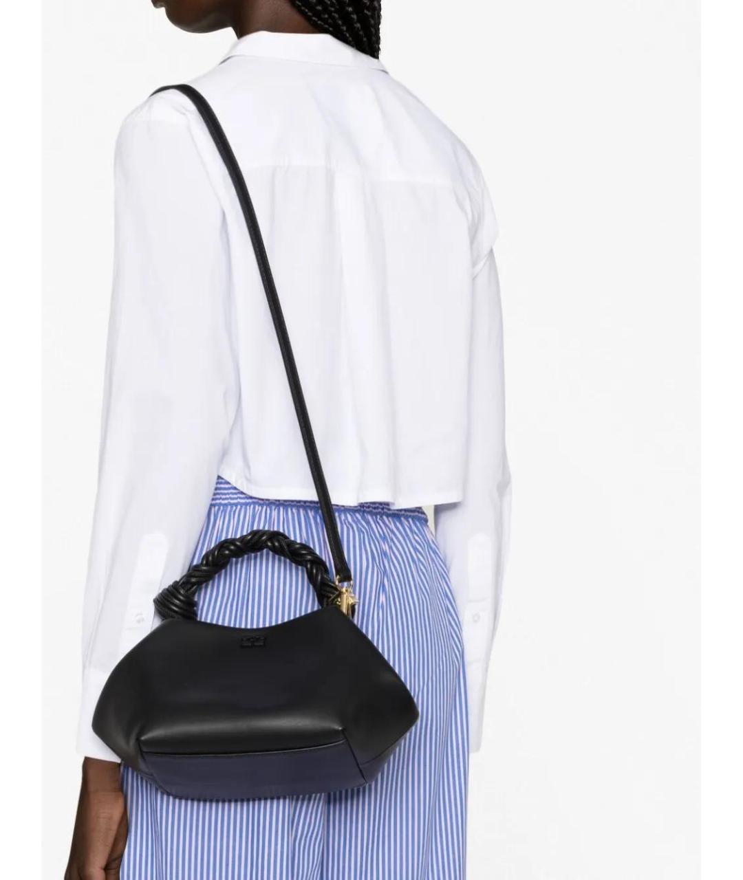 GANNI Черная кожаная сумка с короткими ручками, фото 3