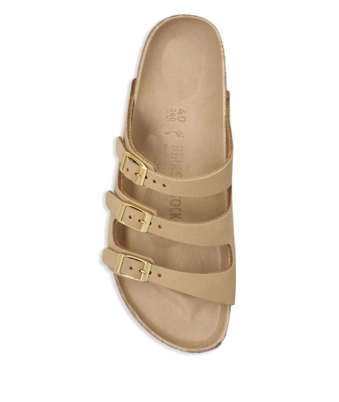 BIRKENSTOCK Бежевые кожаные шлепанцы, фото 3