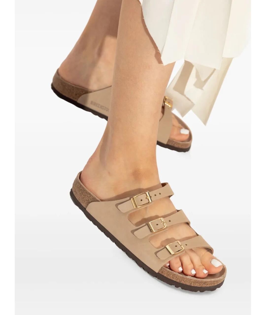 BIRKENSTOCK Бежевые кожаные шлепанцы, фото 2