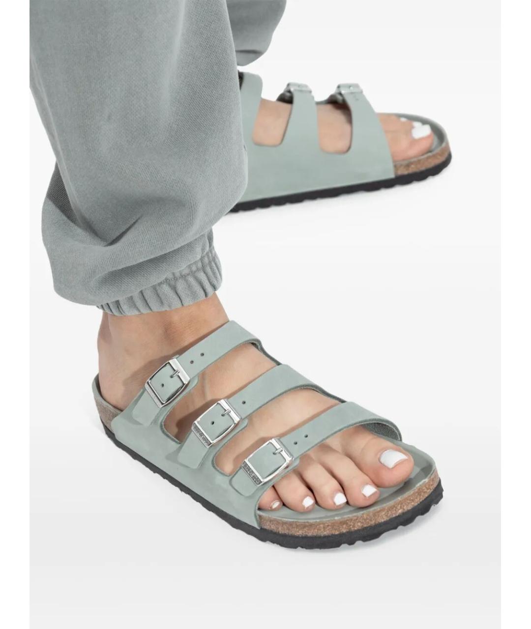 BIRKENSTOCK Зеленые замшевые шлепанцы, фото 3