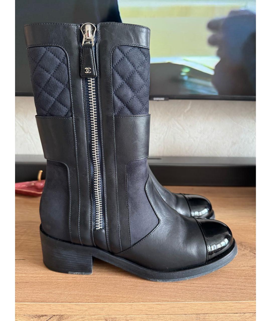 CHANEL Черные кожаные сапоги, фото 8