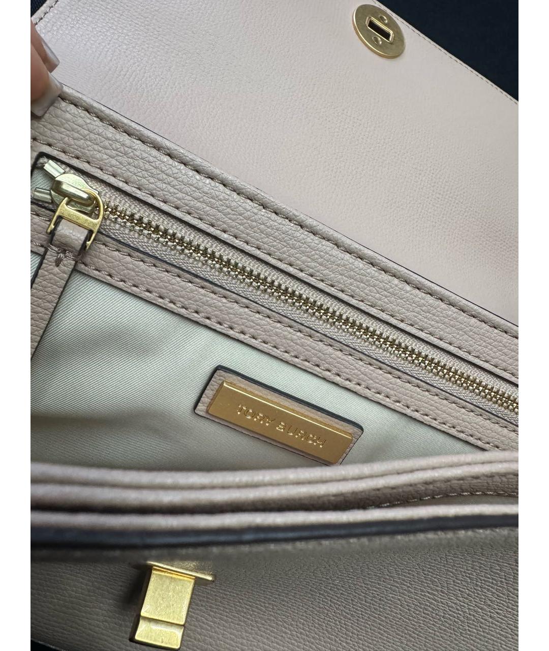 TORY BURCH Розовая кожаная сумка с короткими ручками, фото 4