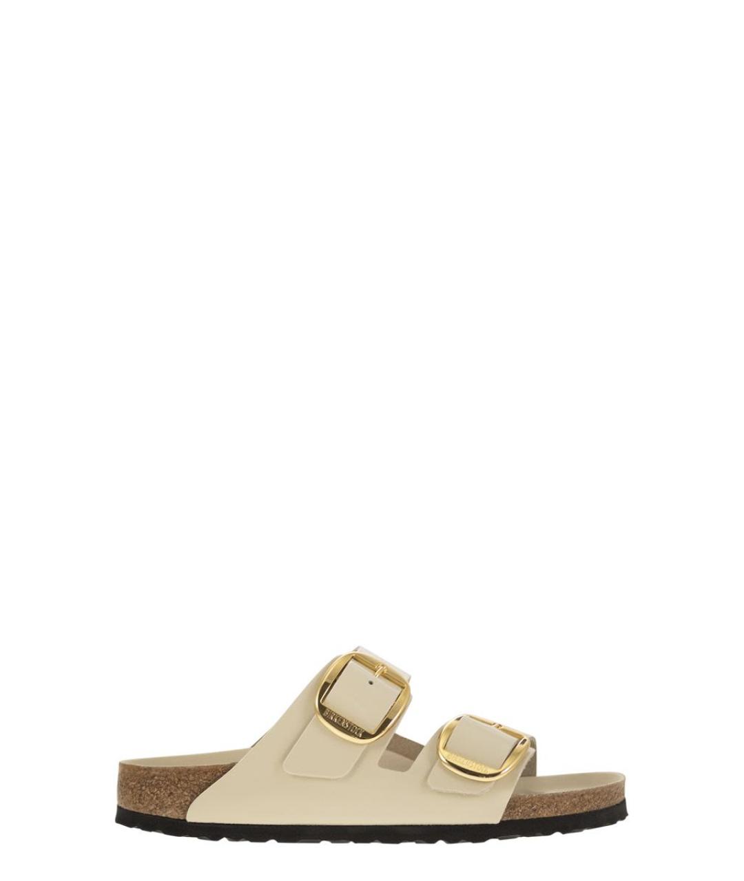BIRKENSTOCK Бежевые кожаные шлепанцы, фото 1