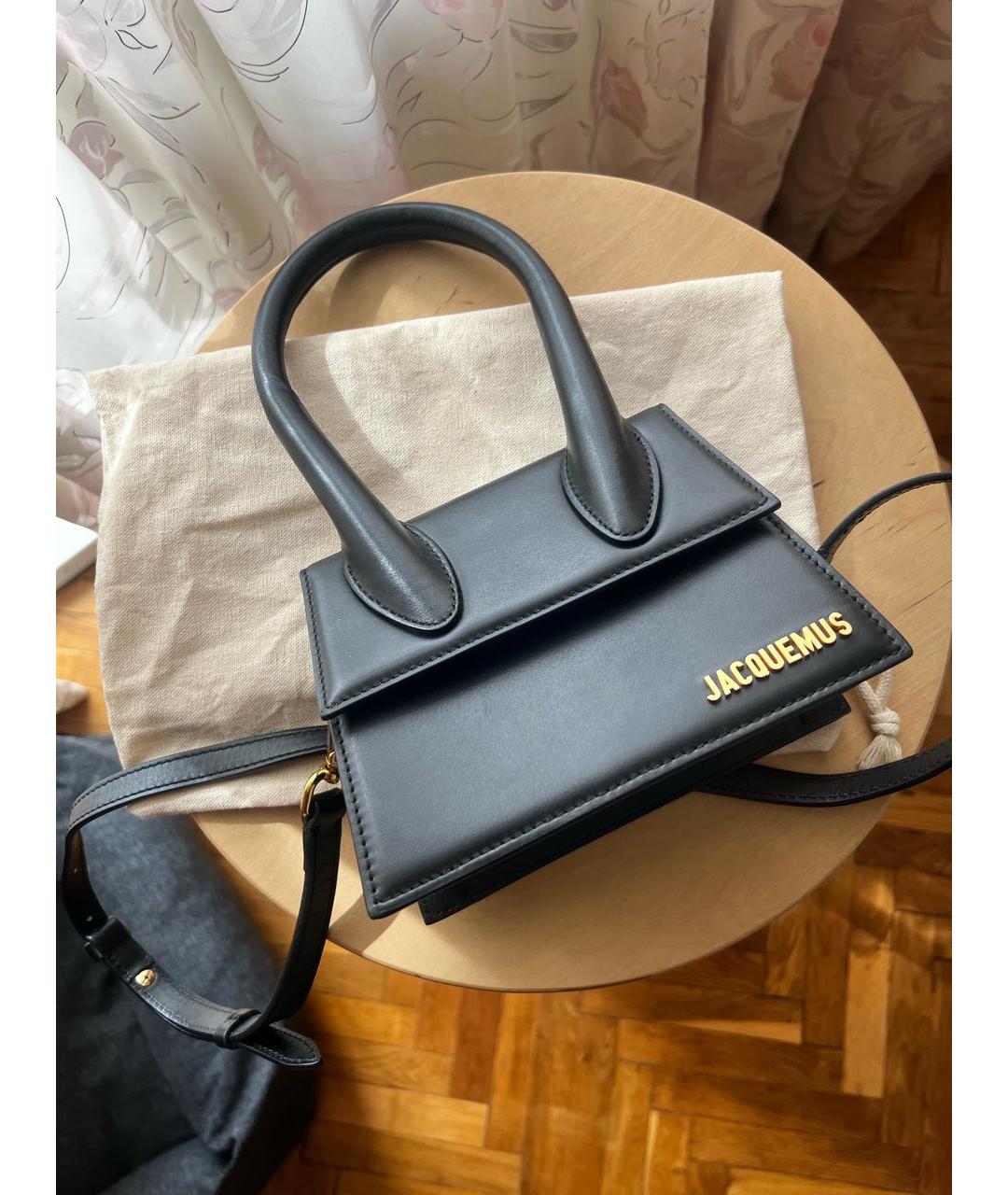 JACQUEMUS Черная кожаная сумка с короткими ручками, фото 2