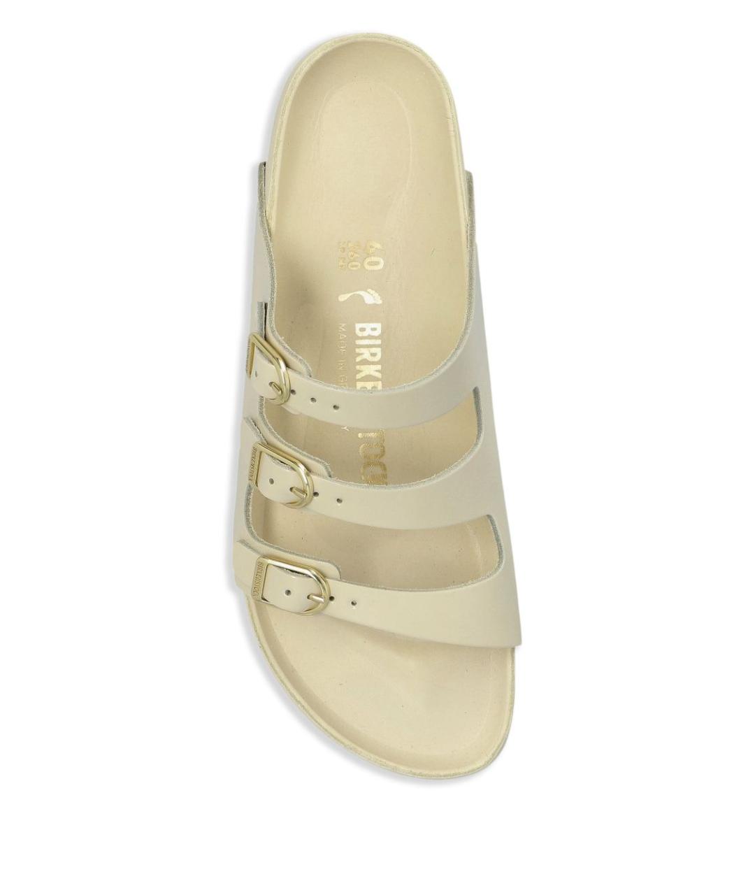 BIRKENSTOCK Бежевые кожаные шлепанцы, фото 3