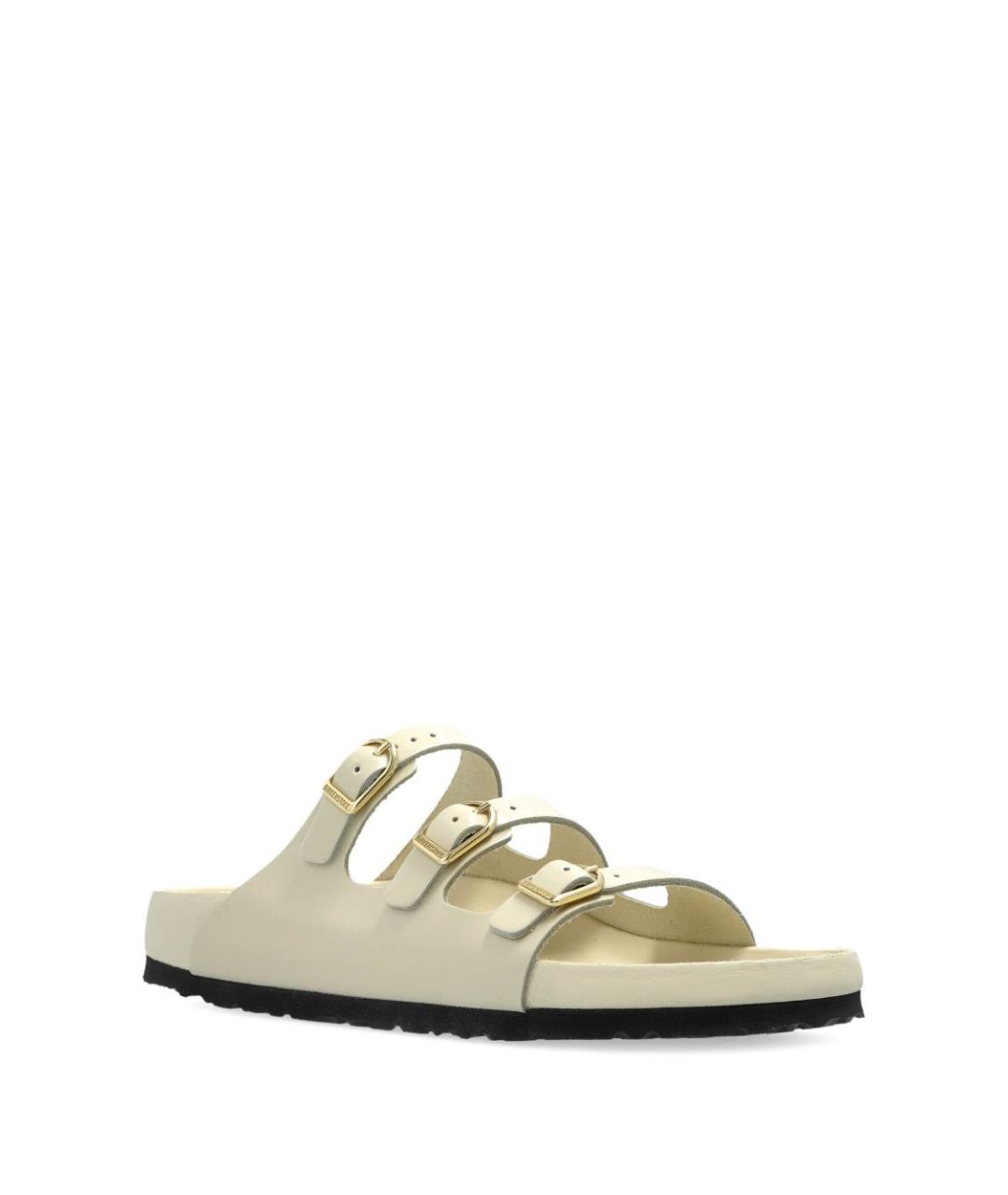 BIRKENSTOCK Бежевые кожаные шлепанцы, фото 2