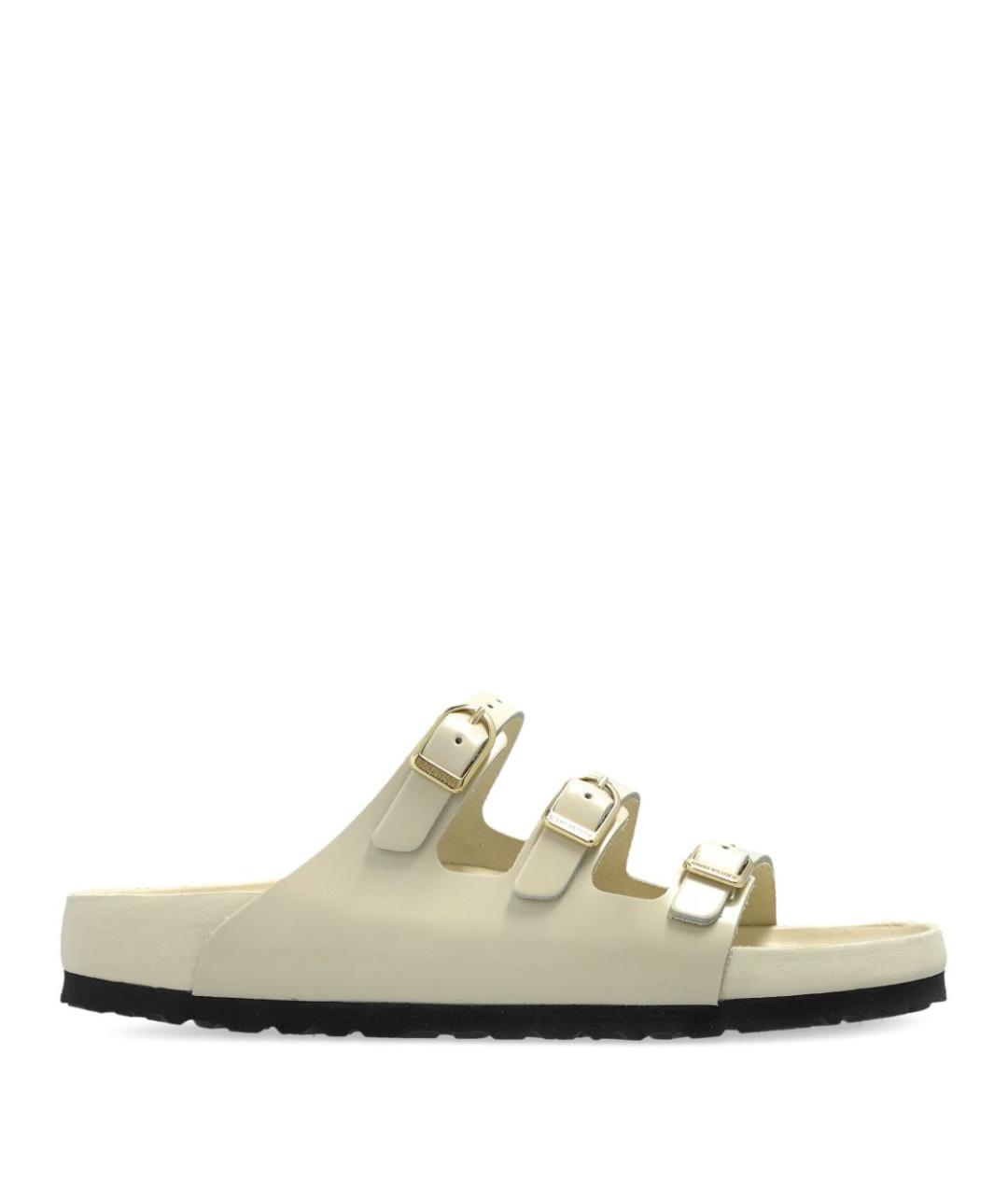 BIRKENSTOCK Бежевые кожаные шлепанцы, фото 1