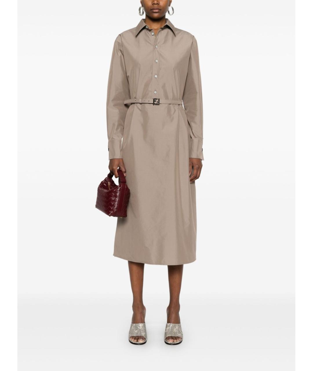 FENDI Бежевое хлопковое повседневное платье, фото 5