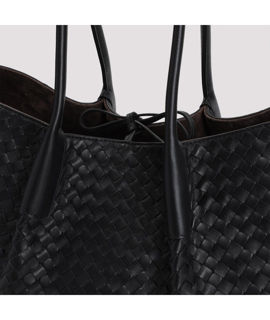 BOTTEGA VENETA Черная кожаная сумка тоут, фото 4