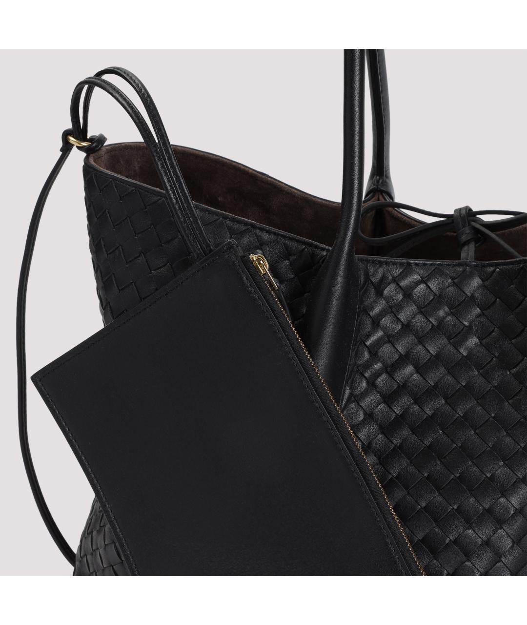 BOTTEGA VENETA Черная кожаная сумка тоут, фото 5