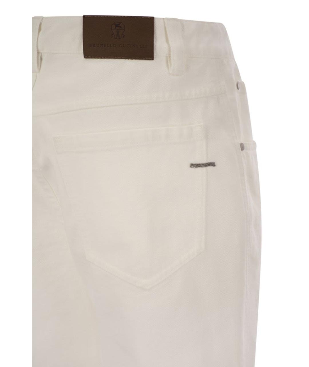 BRUNELLO CUCINELLI Белые хлопковые прямые брюки, фото 4