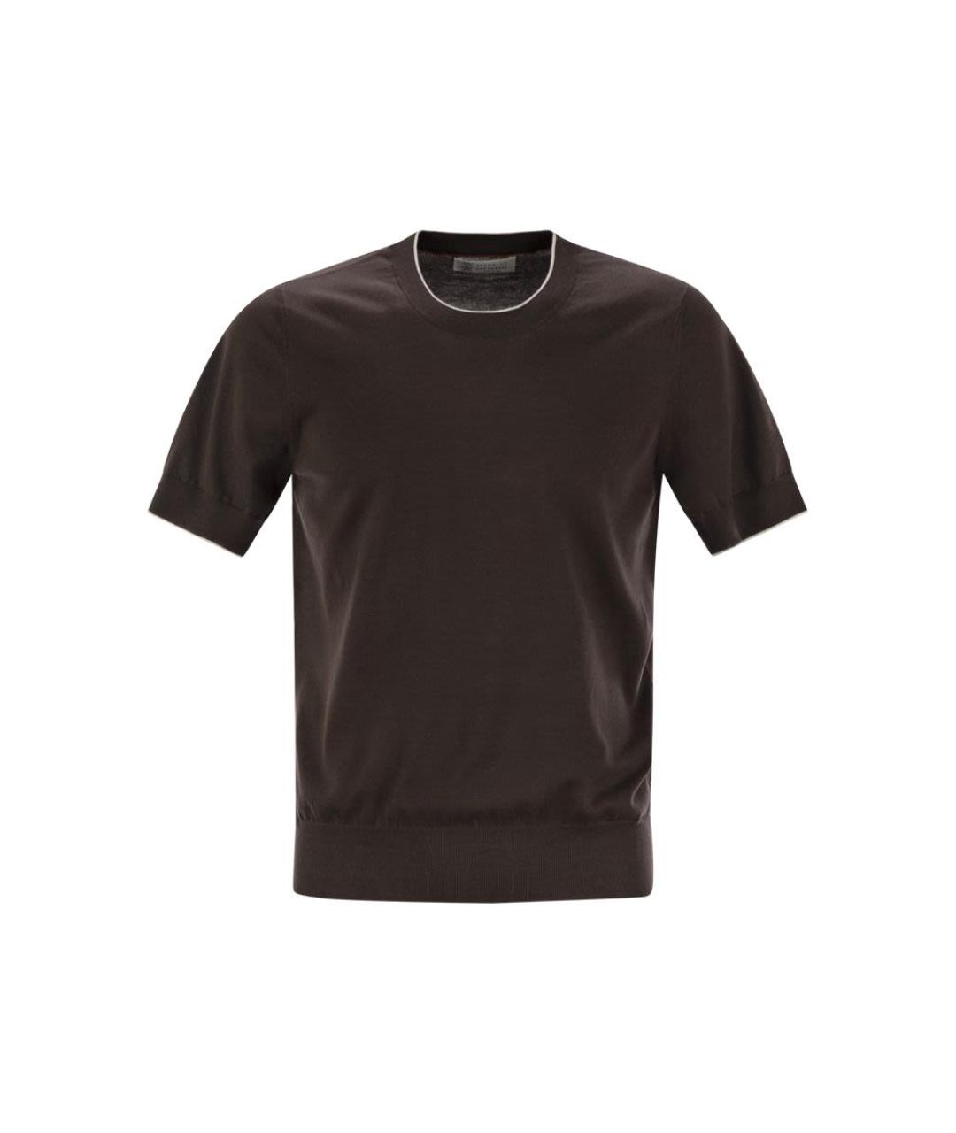 BRUNELLO CUCINELLI Коричневая хлопковая футболка, фото 1