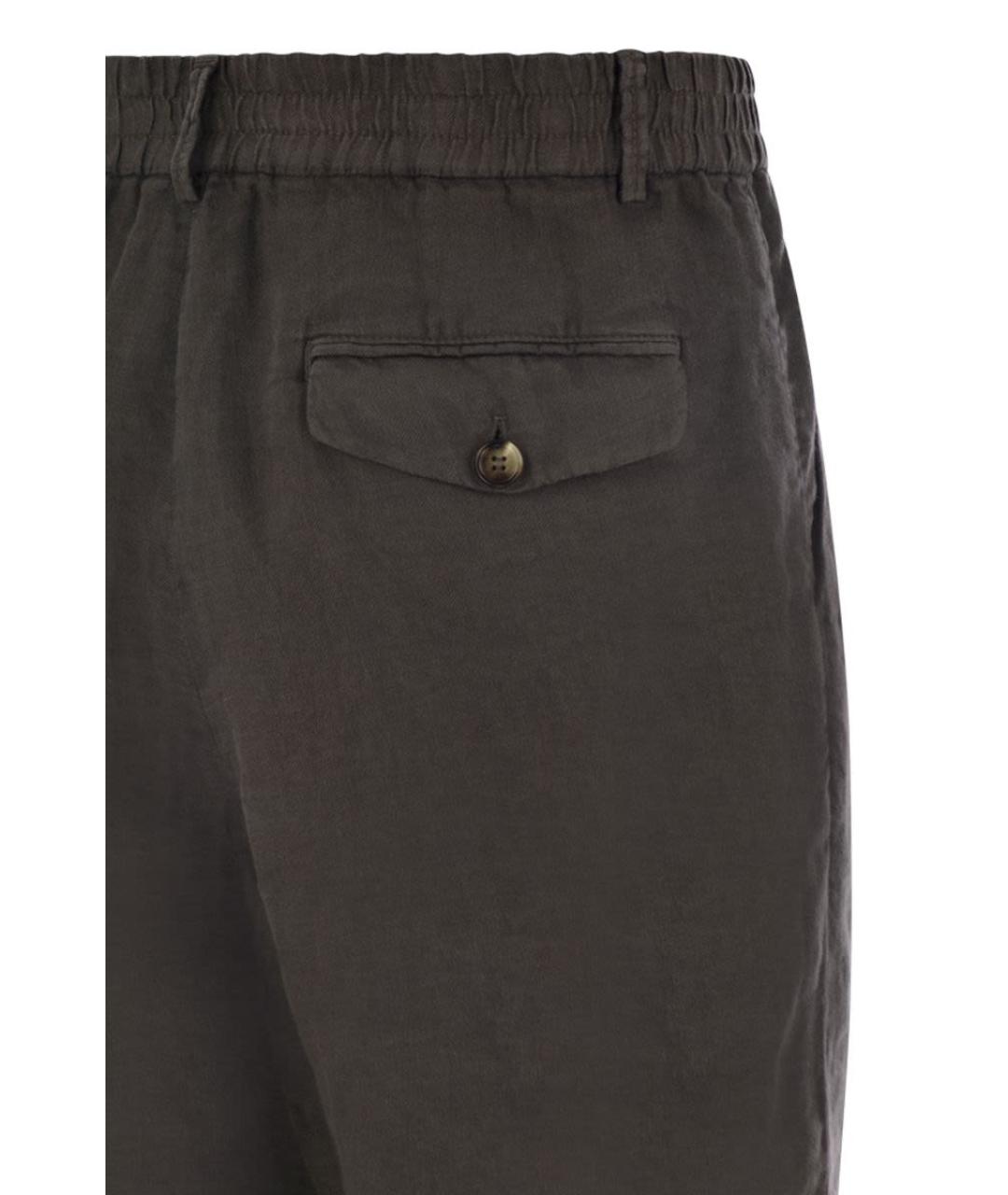 BRUNELLO CUCINELLI Коричневые льняные повседневные брюки, фото 4