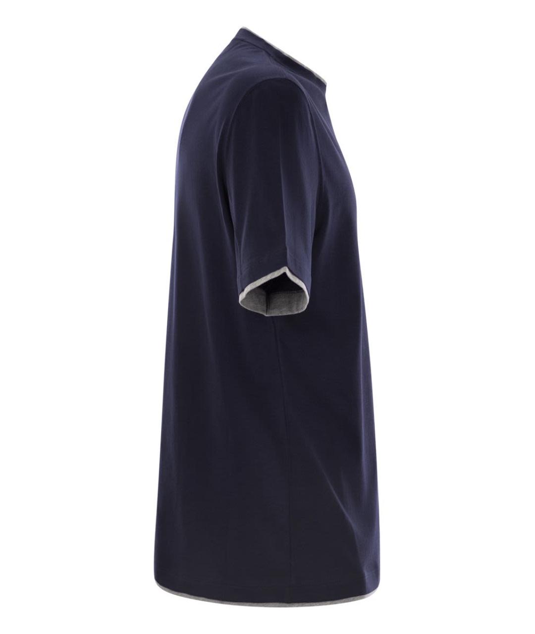 BRUNELLO CUCINELLI Темно-синяя хлопковая футболка, фото 3