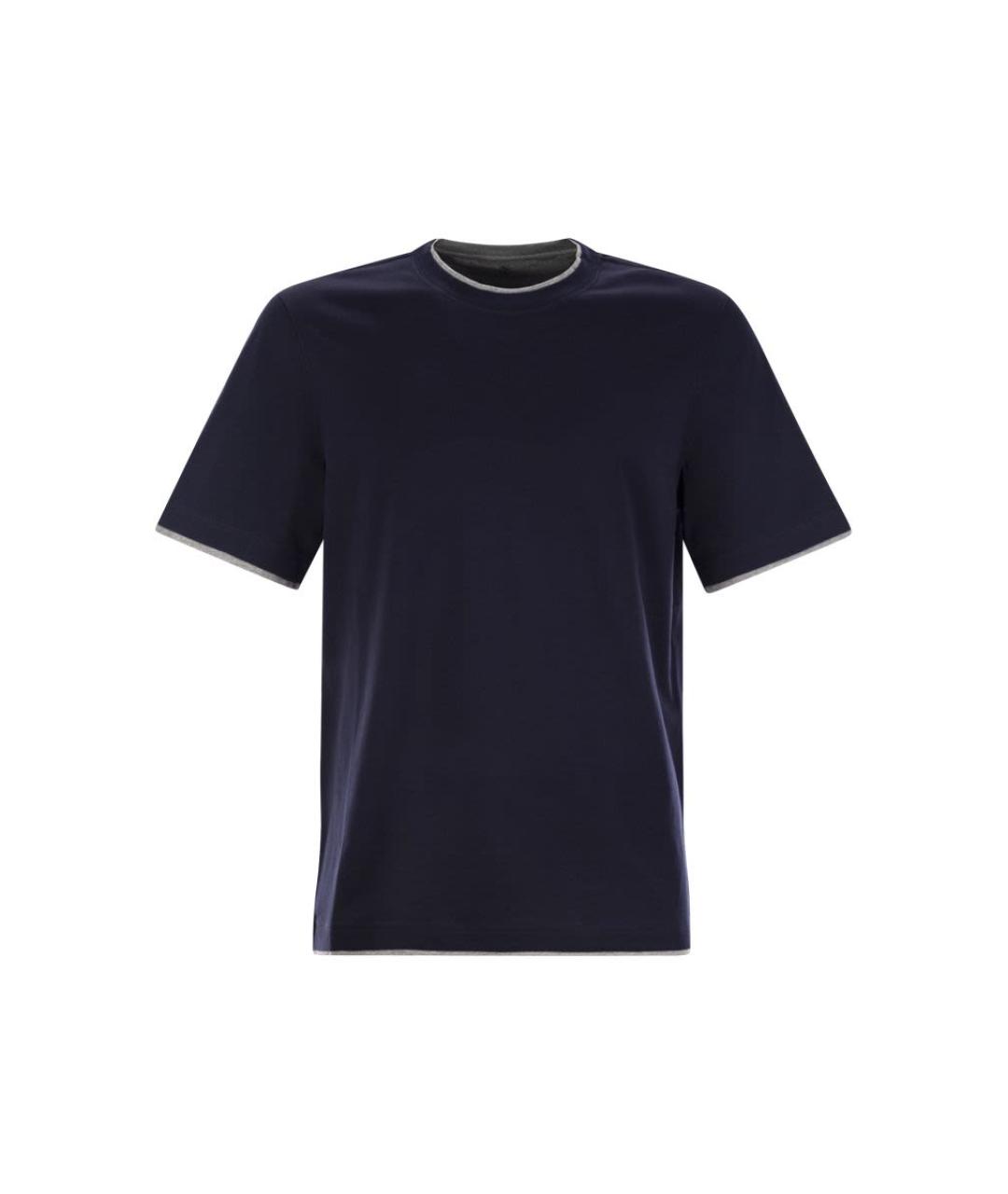 BRUNELLO CUCINELLI Темно-синяя хлопковая футболка, фото 1