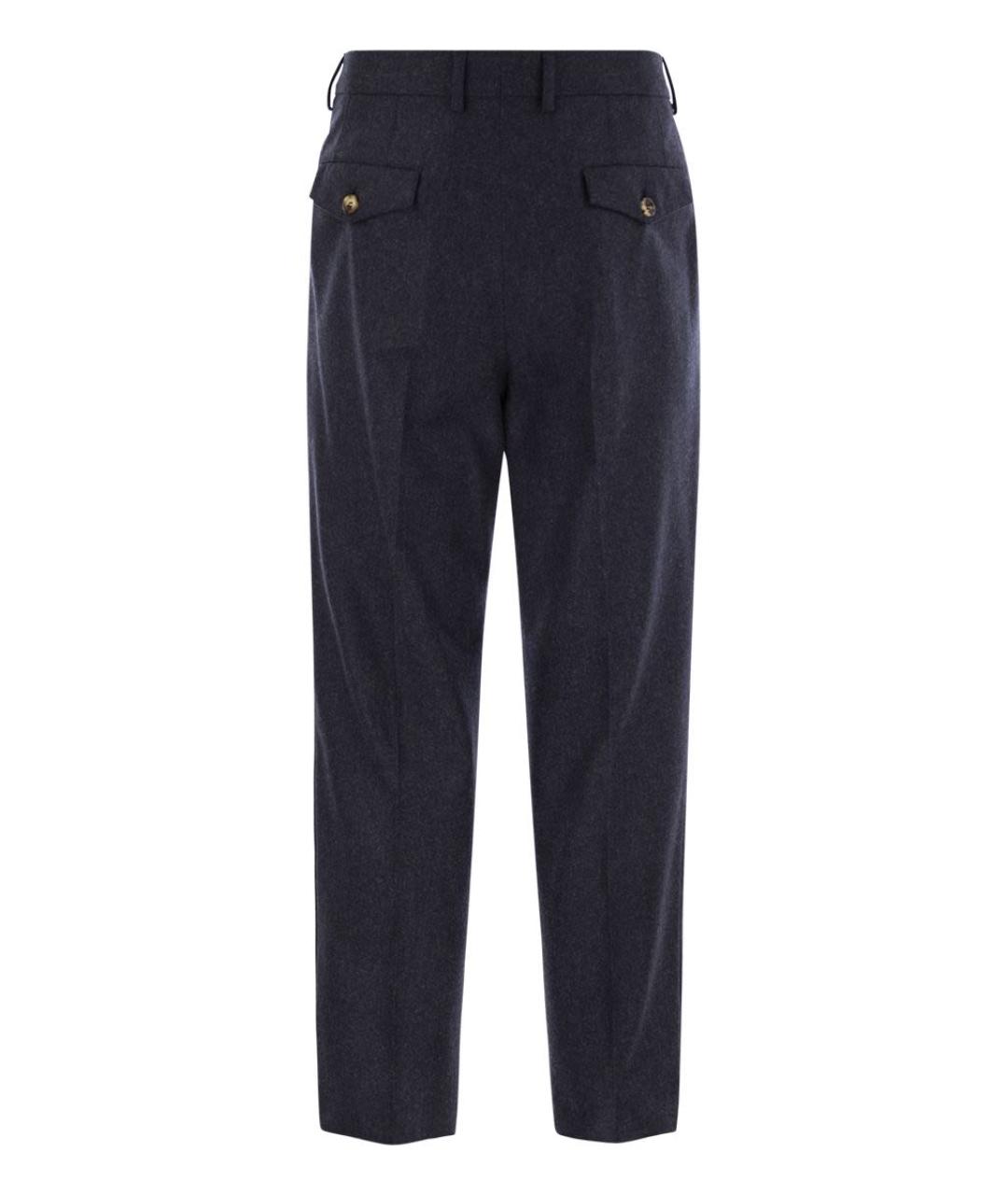 BRUNELLO CUCINELLI Темно-синие шерстяные повседневные брюки, фото 2