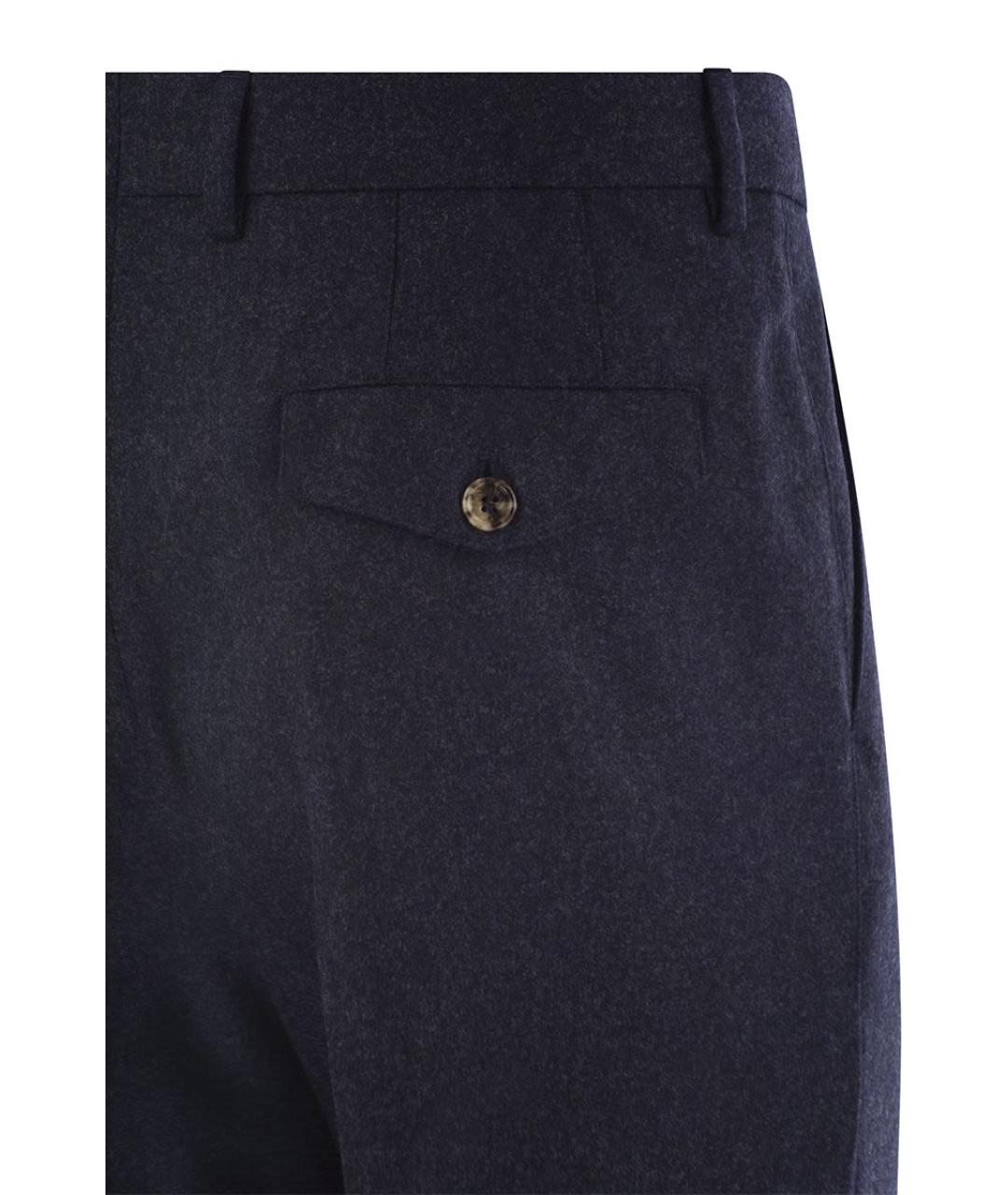 BRUNELLO CUCINELLI Темно-синие шерстяные повседневные брюки, фото 4