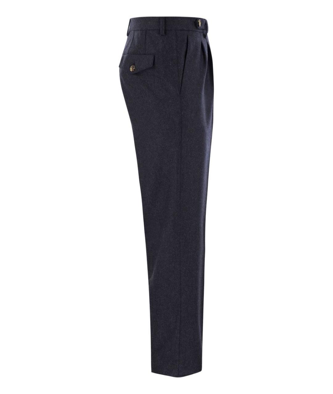 BRUNELLO CUCINELLI Темно-синие шерстяные повседневные брюки, фото 3