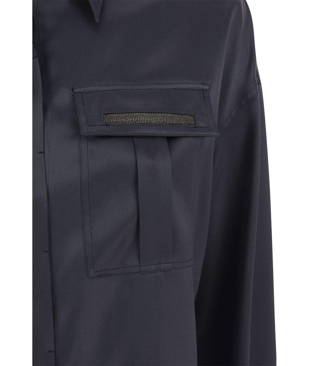 BRUNELLO CUCINELLI Темно-синяя шелковая рубашка, фото 4