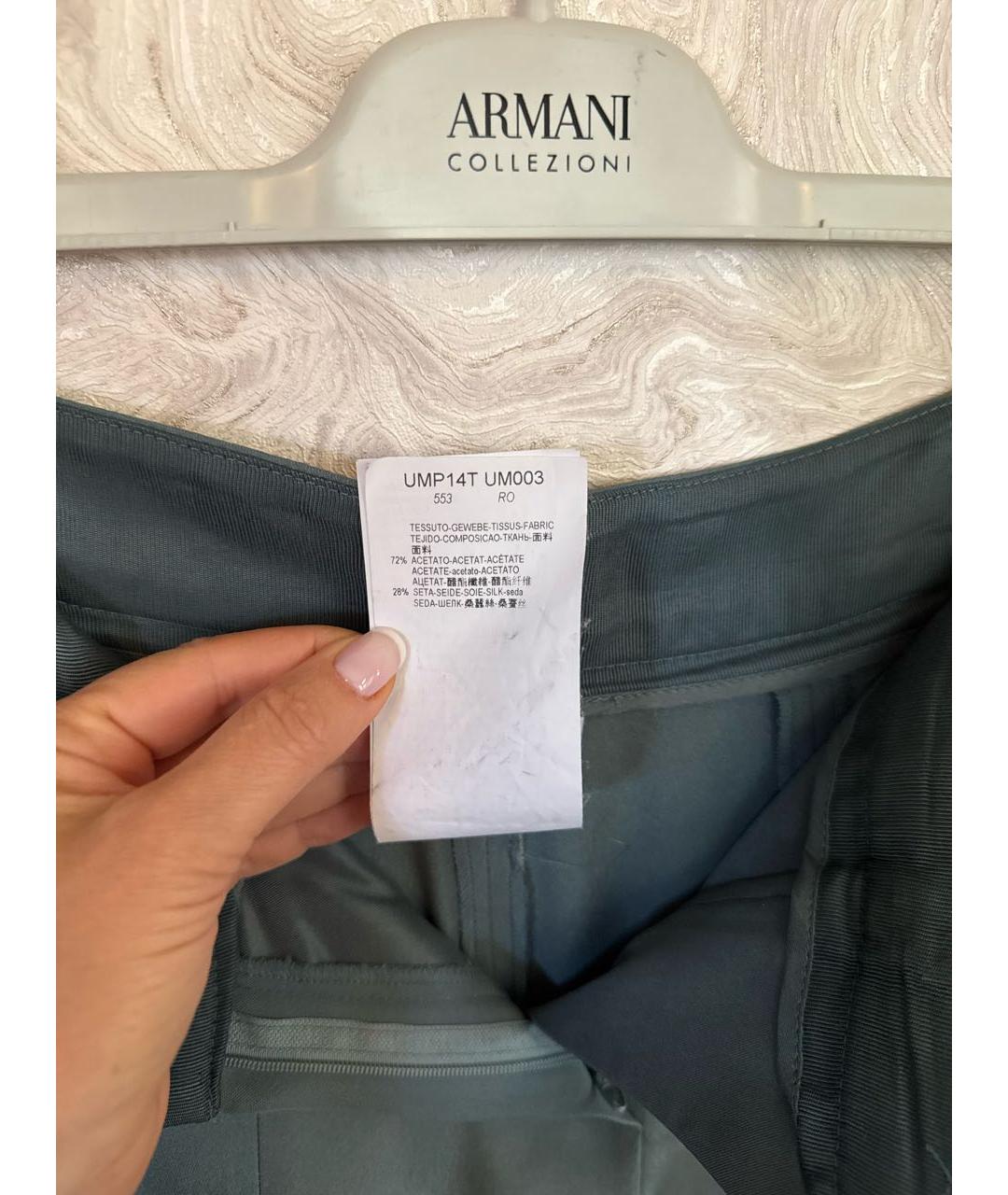 ARMANI COLLEZIONI Зеленые шелковые прямые брюки, фото 6