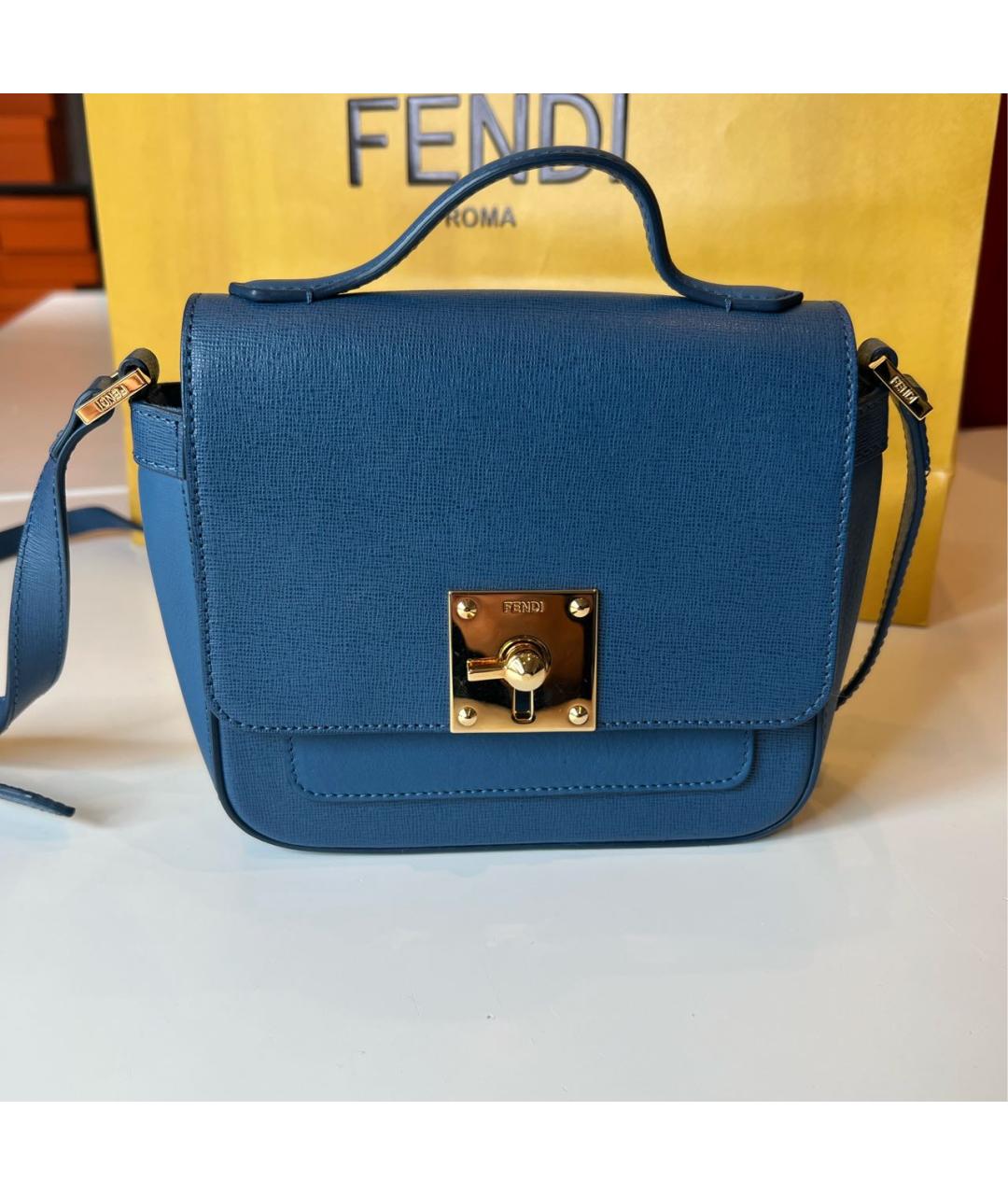 FENDI Синяя кожаная сумка через плечо, фото 5