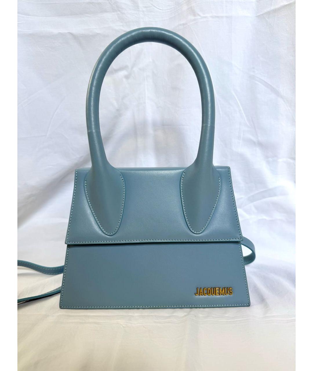 JACQUEMUS Голубая кожаная сумка с короткими ручками, фото 8