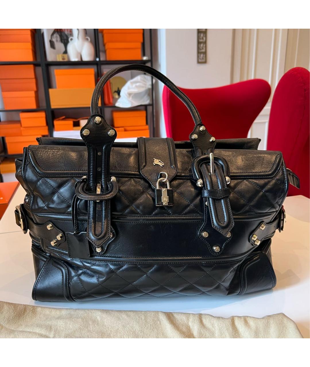 BURBERRY Черная кожаная дорожная/спортивная сумка, фото 6