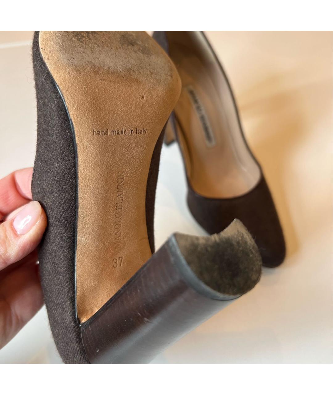 MANOLO BLAHNIK Коричневые текстильные туфли, фото 3