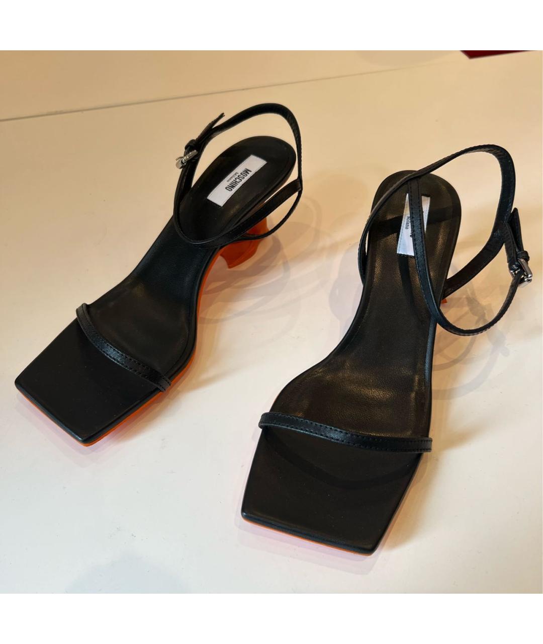 MOSCHINO Черные кожаные босоножки, фото 3