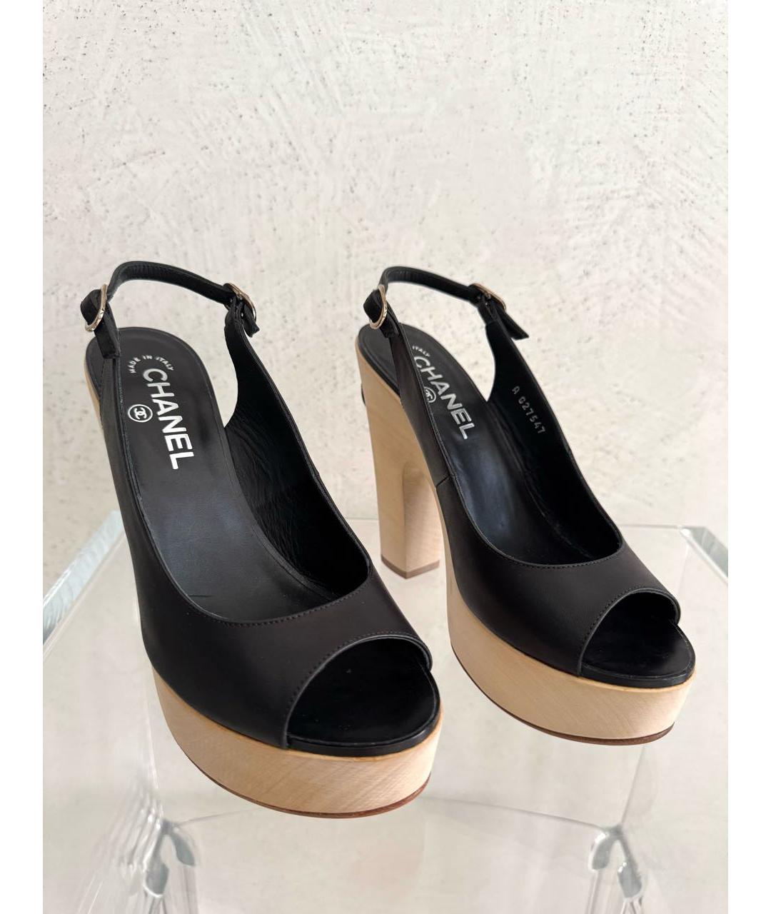 CHANEL Черные кожаные босоножки, фото 3
