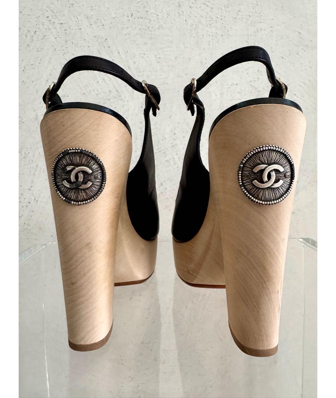 CHANEL Черные кожаные босоножки, фото 4