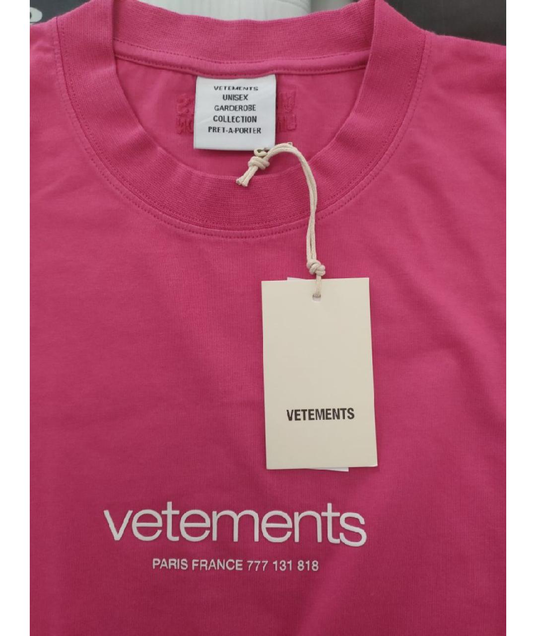 VETEMENTS Розовая хлопковая футболка, фото 3
