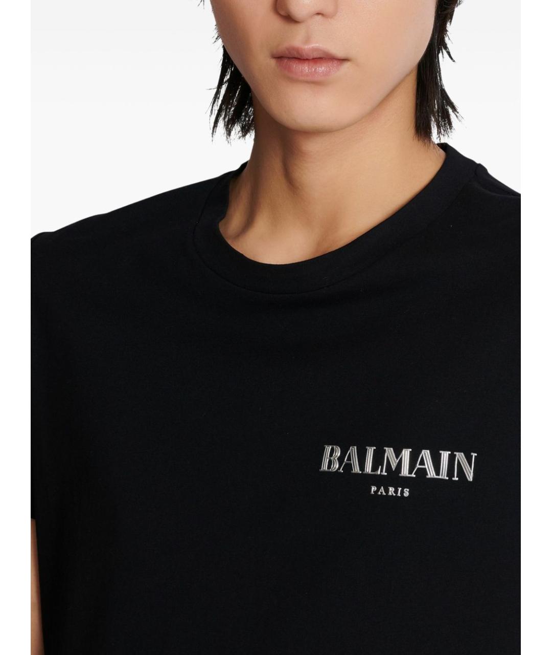 BALMAIN Черная хлопковая футболка, фото 2