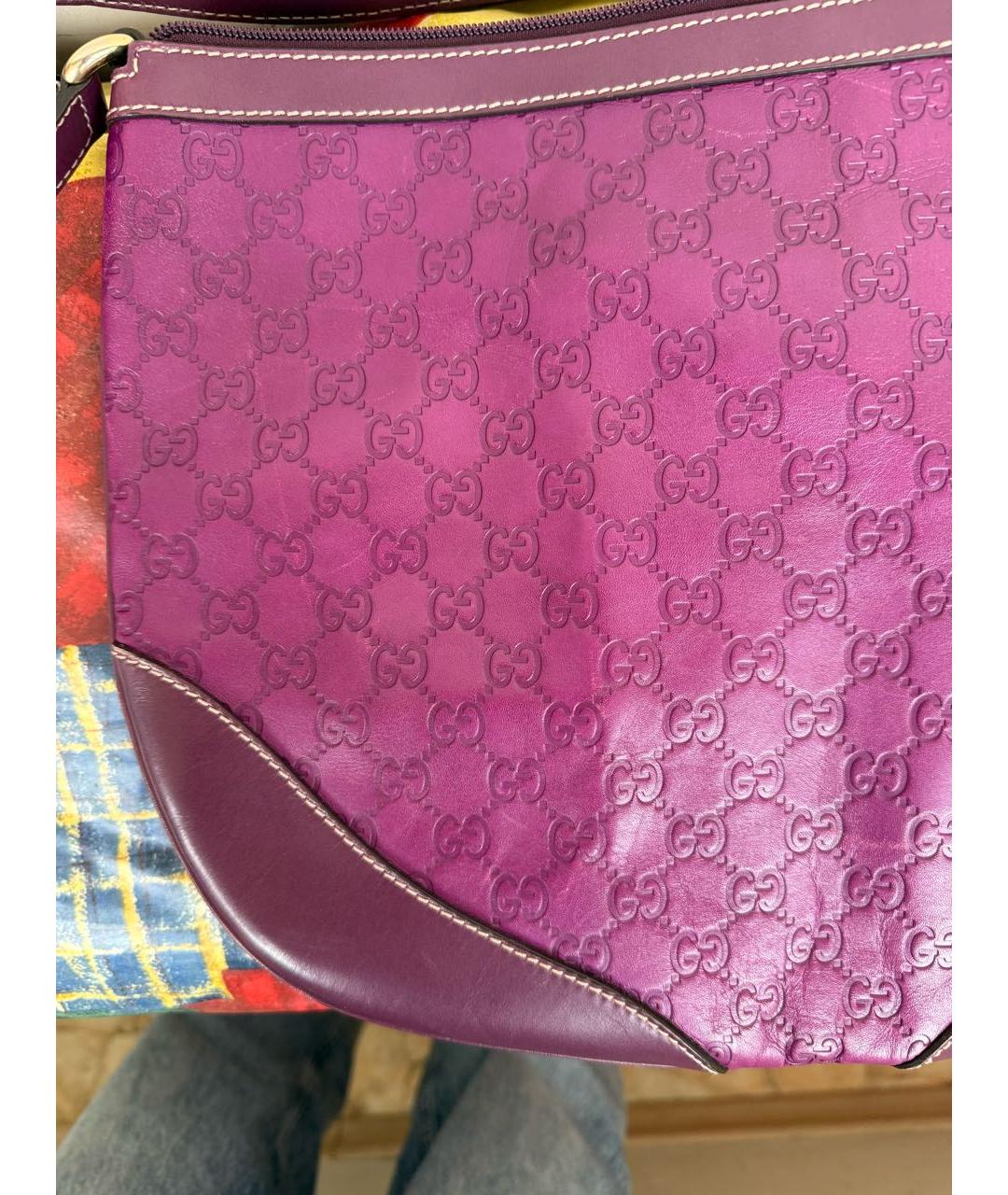 GUCCI Фиолетовая кожаная сумка с короткими ручками, фото 4