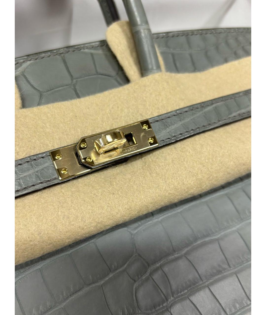 HERMES Серая сумка с короткими ручками из экзотической кожи, фото 4