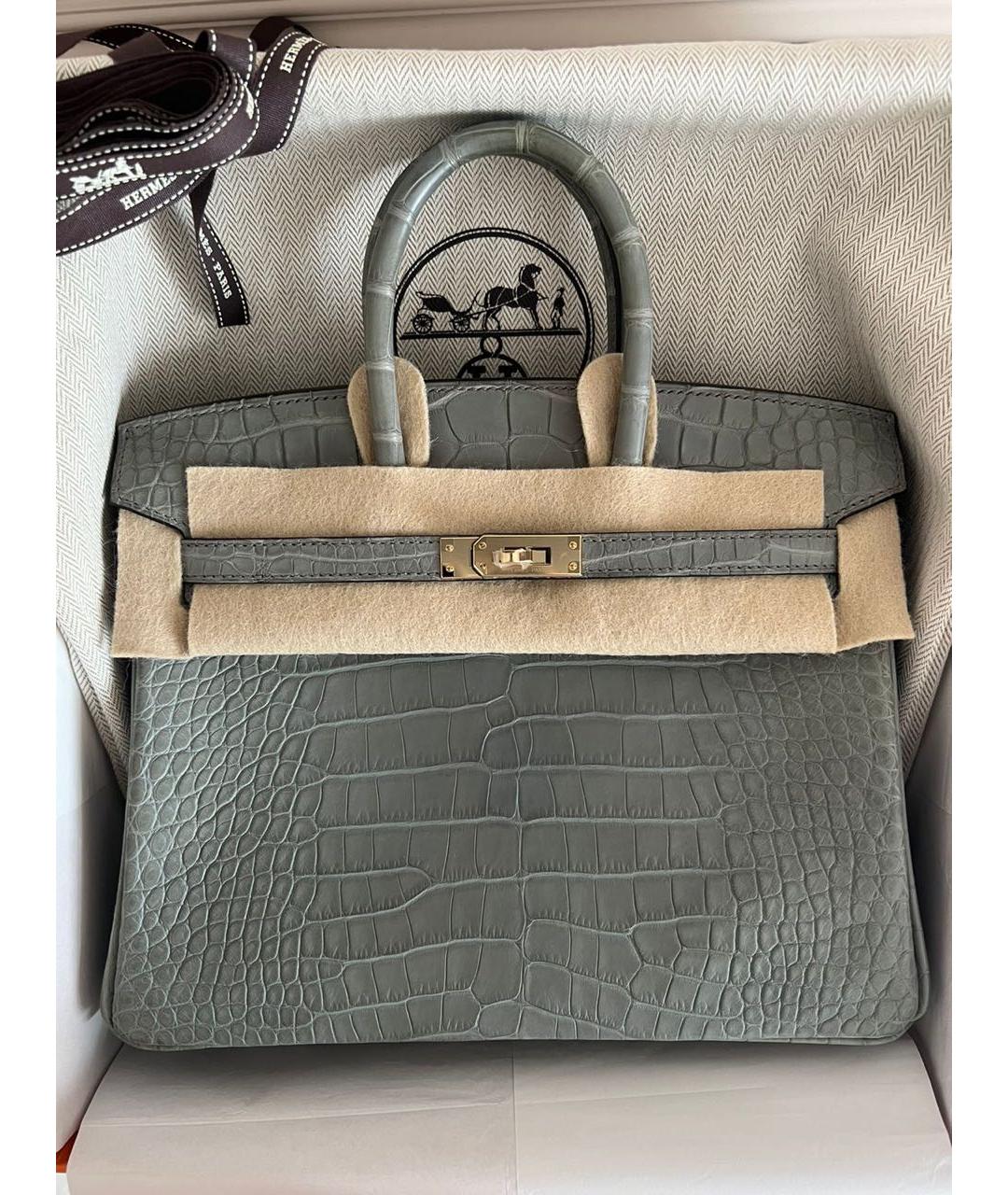 HERMES Серая сумка с короткими ручками из экзотической кожи, фото 6