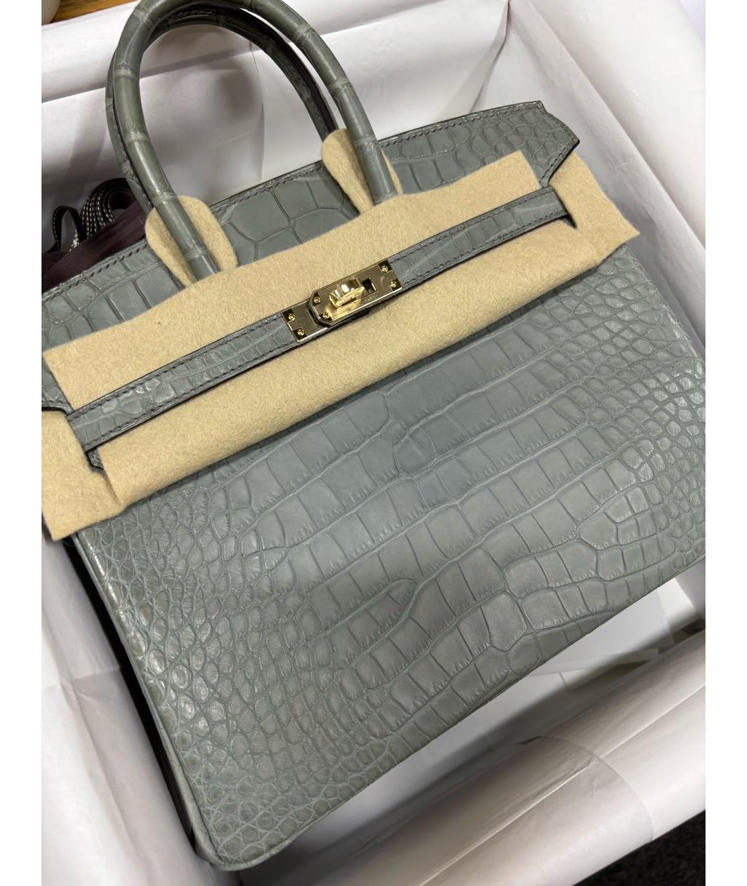 HERMES Серая сумка с короткими ручками из экзотической кожи, фото 3