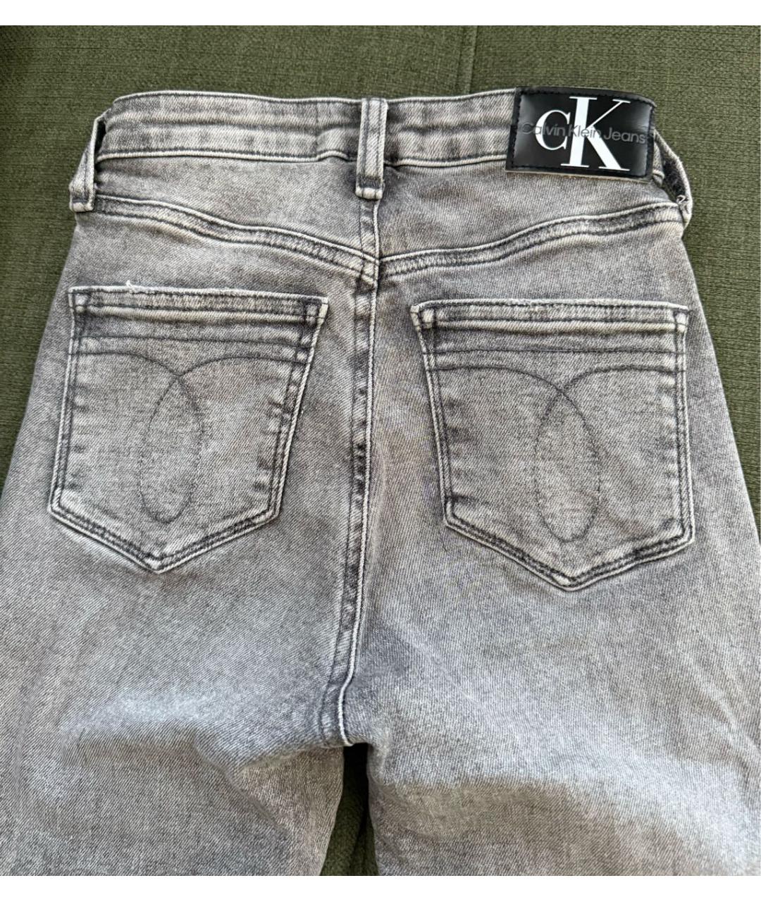 CALVIN KLEIN Серые хлопко-эластановые джинсы слим, фото 4