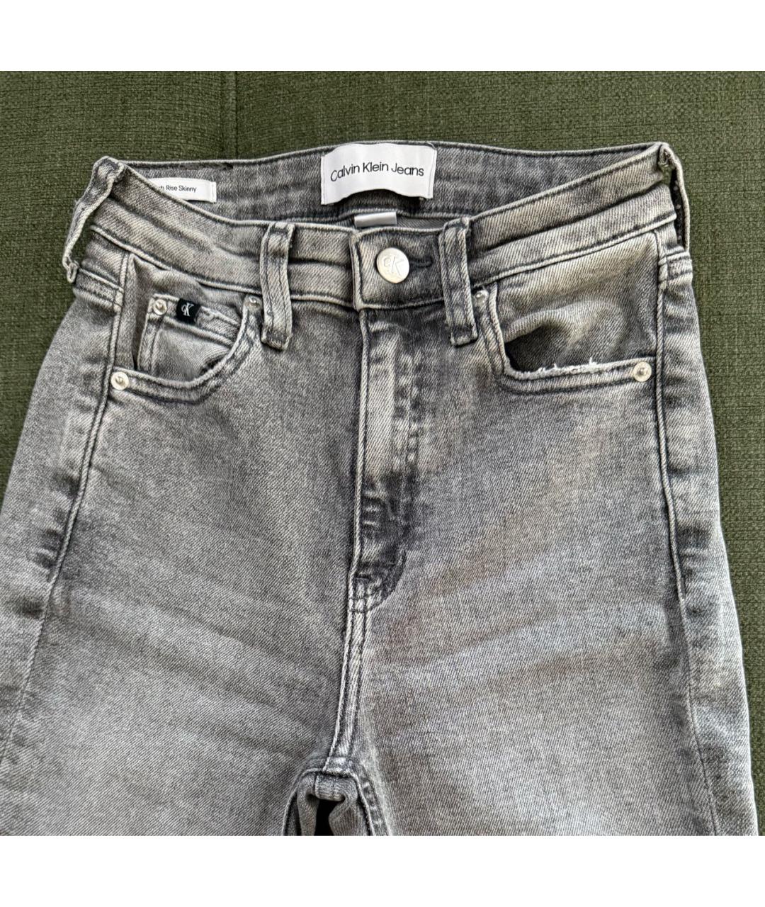 CALVIN KLEIN Серые хлопко-эластановые джинсы слим, фото 3