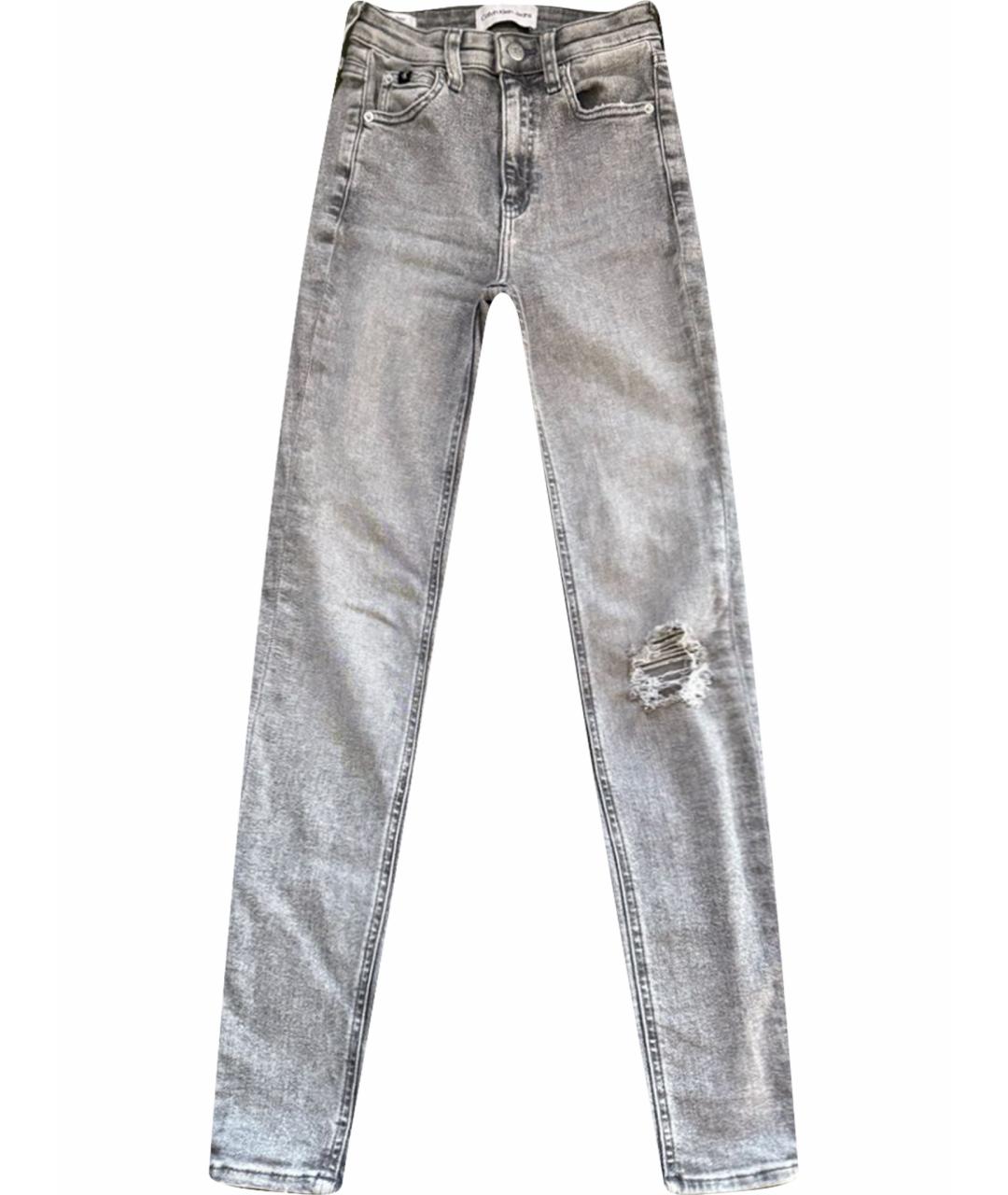CALVIN KLEIN Серые хлопко-эластановые джинсы слим, фото 1