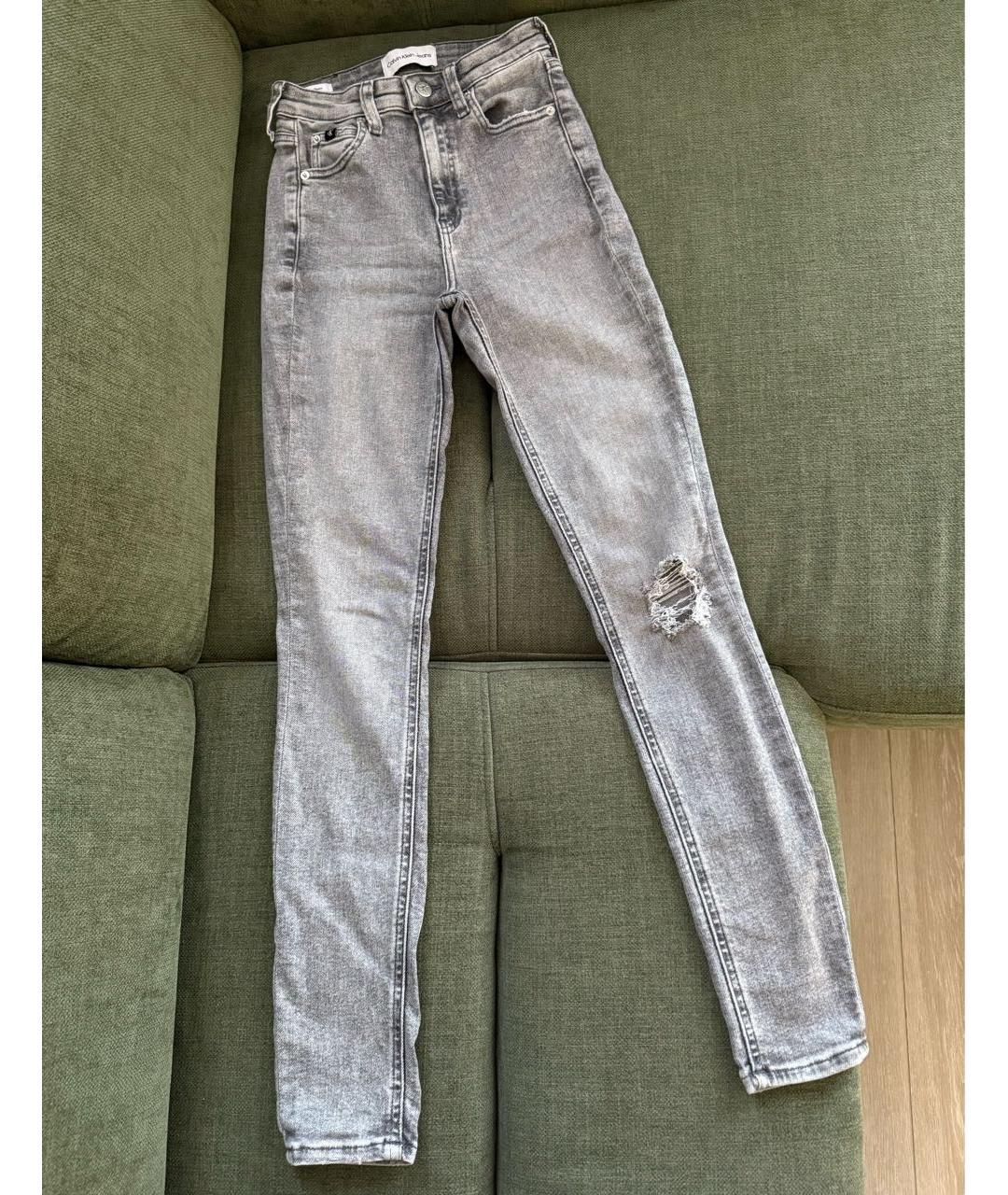 CALVIN KLEIN Серые хлопко-эластановые джинсы слим, фото 5