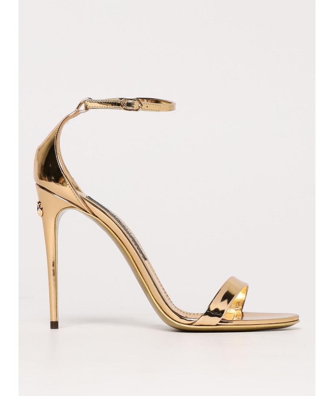 DOLCE&GABBANA Золотые босоножки из лакированной кожи, фото 5