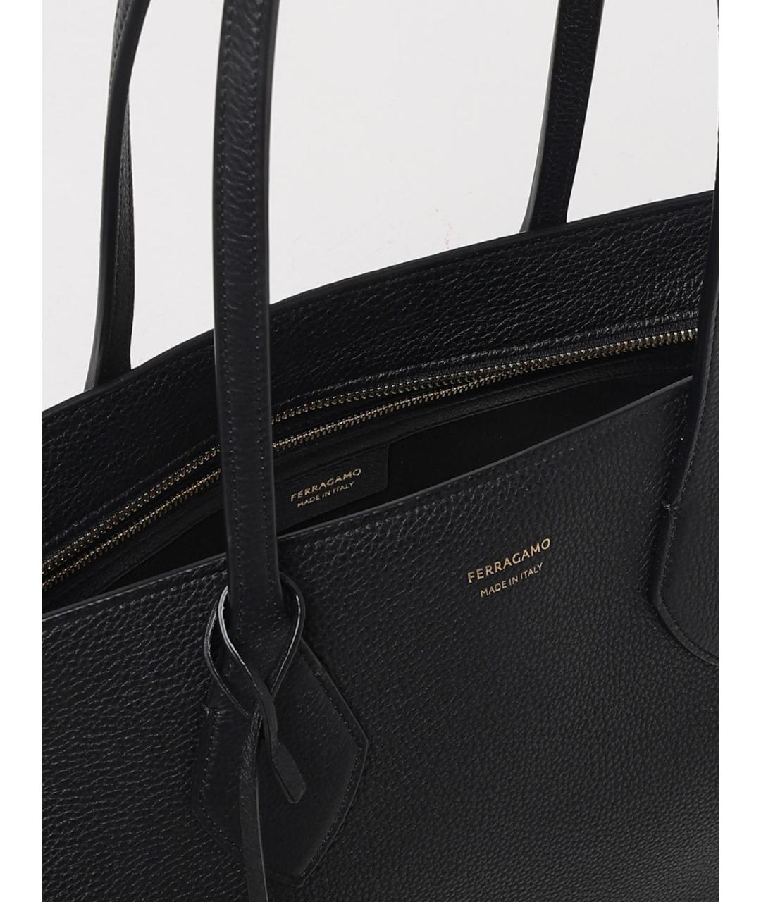 FERRAGAMO Черная кожаная сумка тоут, фото 5