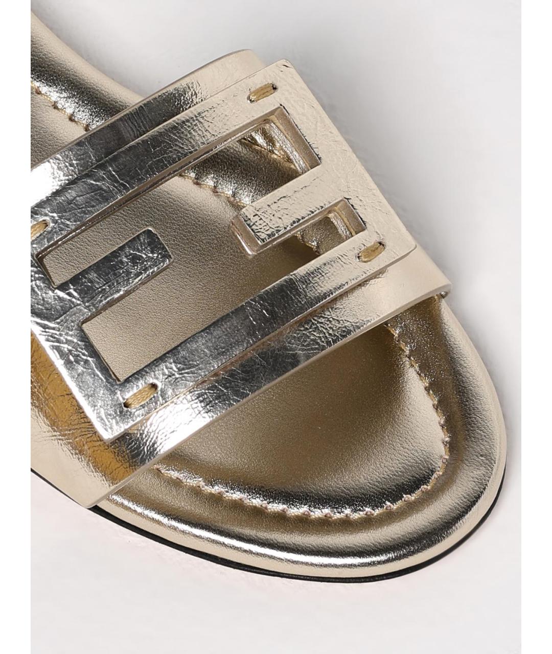 FENDI Золотые шлепанцы, фото 4