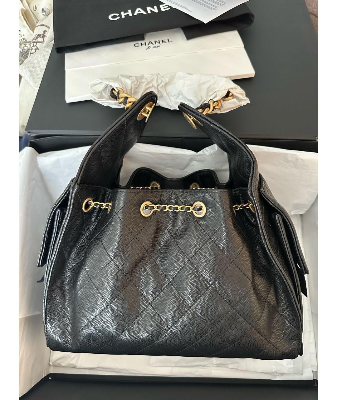 CHANEL Черная кожаная сумка тоут, фото 3