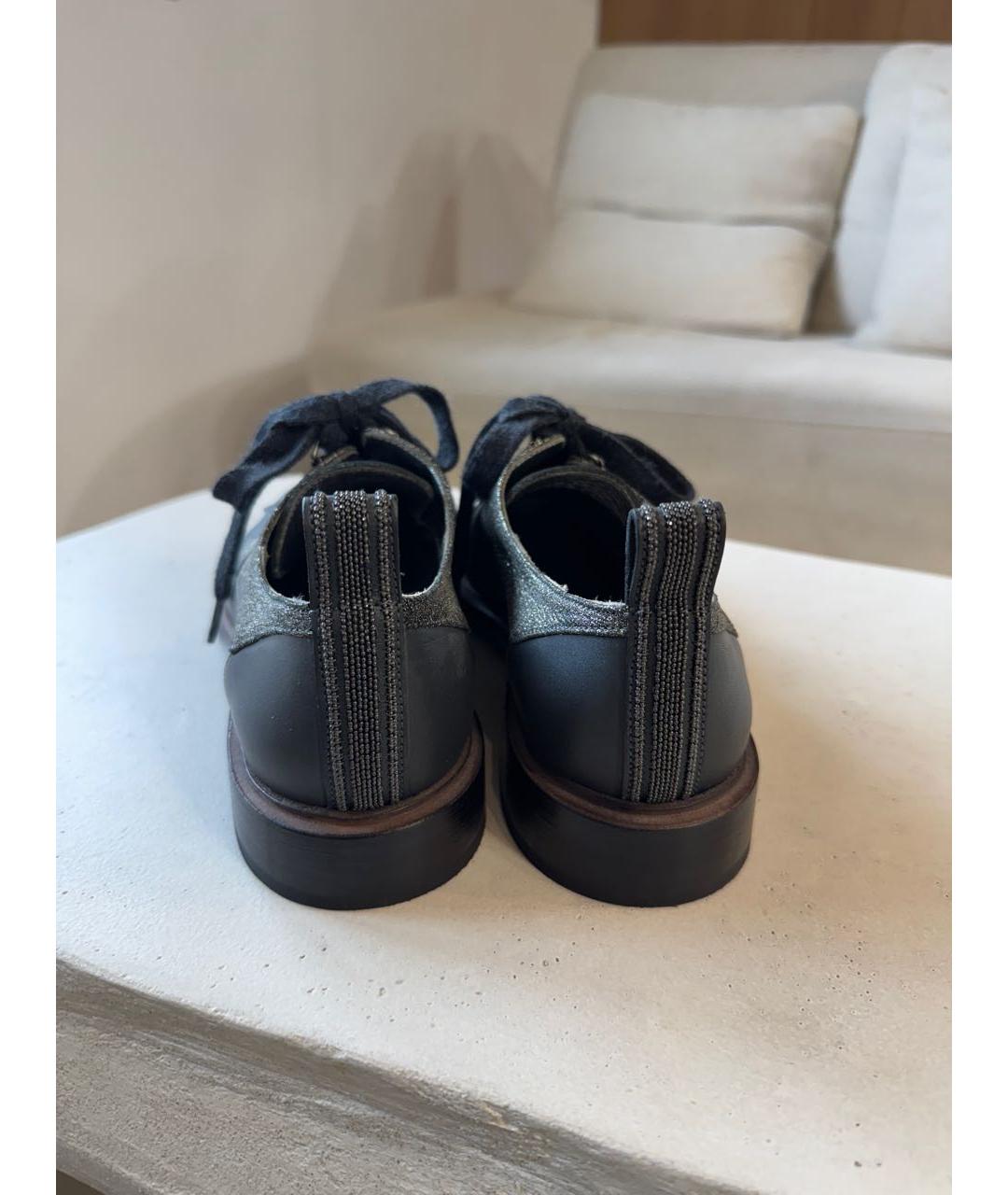 BRUNELLO CUCINELLI Антрацитовые кожаные брогги и оксфорды, фото 4